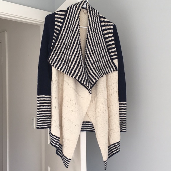 GAP Sweaters - GAP Open Front Striped Cardigan - Navy and Cream